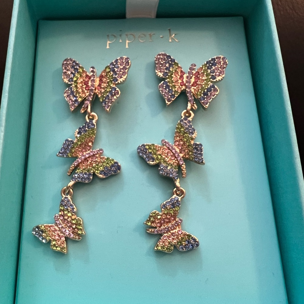 Piper K Rainbow Sparkle Butterfly Earrings